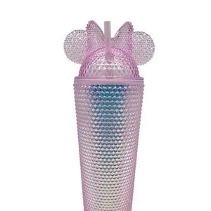 Pink Party Tumbler with Mouse Ear Lid and Iridescent Finish